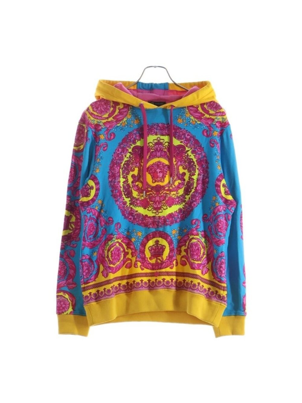 Versace Barocco Pattern All Over Pullover Hoodie in Pink Blue